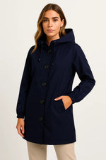 Load image into Gallery viewer, Women&#39;s Hooded Rain Jacket | Water-Repellent Long Coat | Lightweight Fit
