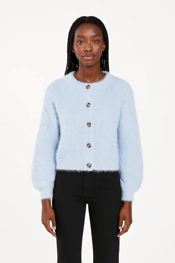 Bouclé Knit Cardigan | Button Front | Soft Texture | Cropped Silhouette