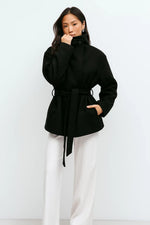 Load image into Gallery viewer, Wool Blend Belted Coat | Stand Collar | Mid Length
