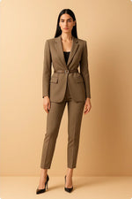 Load image into Gallery viewer, Belted Blazer Suit | Wide-Leg Trousers | Tailored Two-Piece
