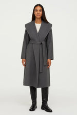 Load image into Gallery viewer, Wool Blend Long Coat | Shawl Collar | Belted Wrap
