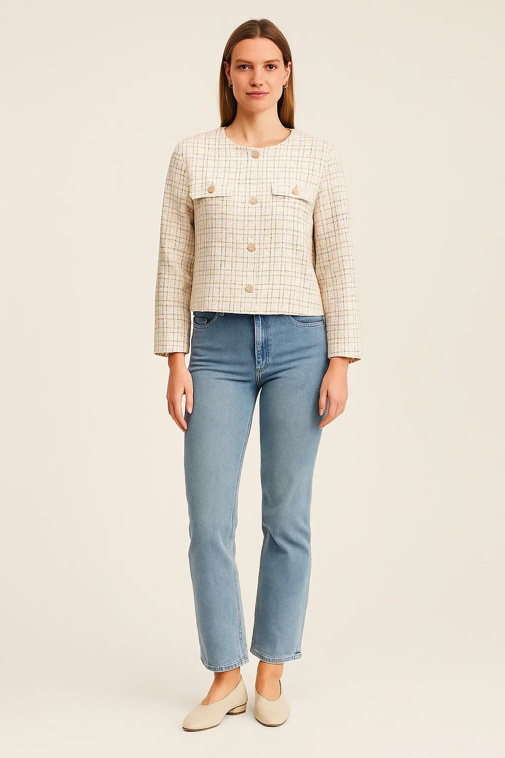 Tweed Short Jacket | Gold Button Detail | Refined Texture