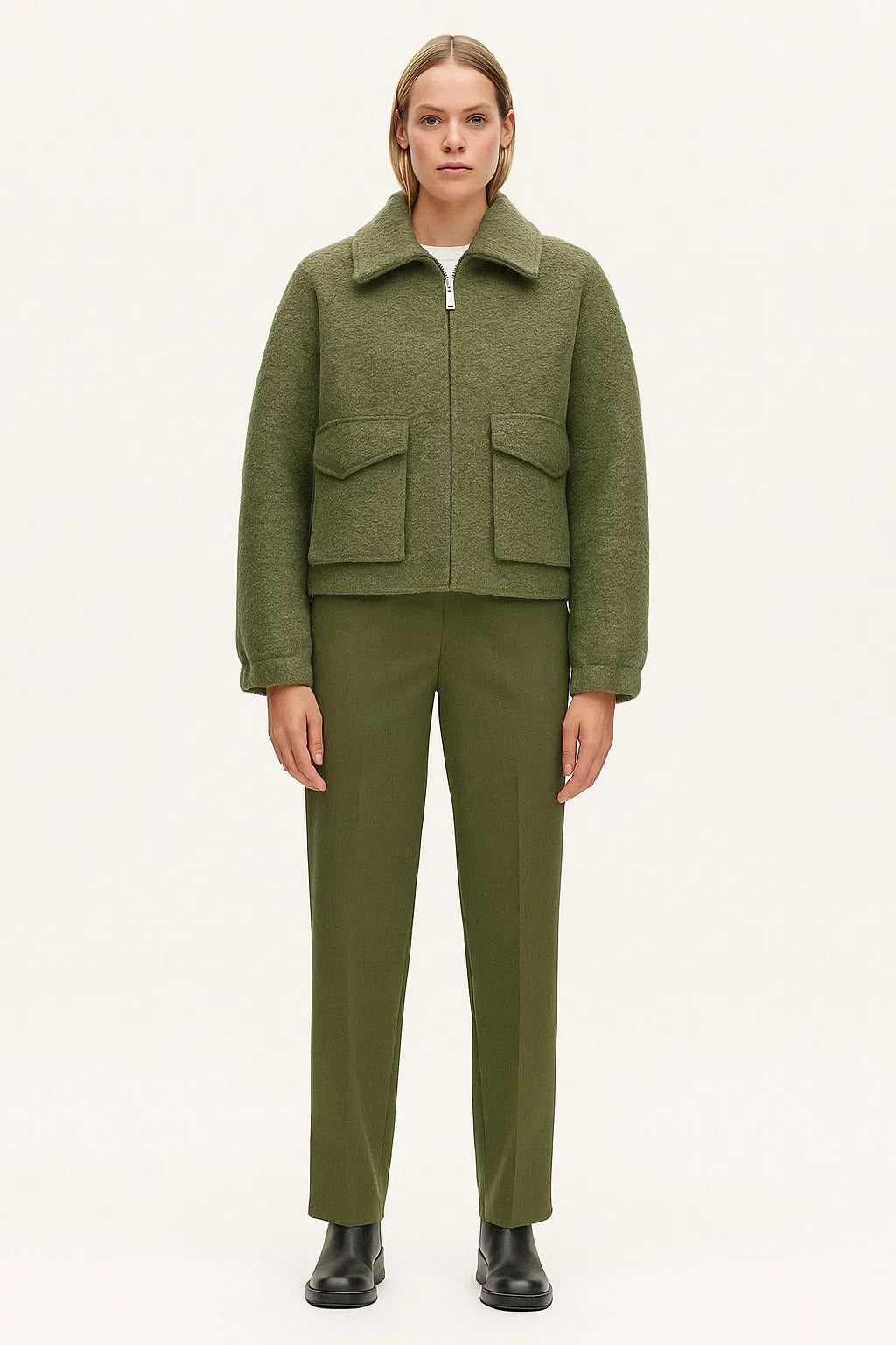 Cropped Textured Jacket | Zip Front | Utility Pockets | Modern Urban Style