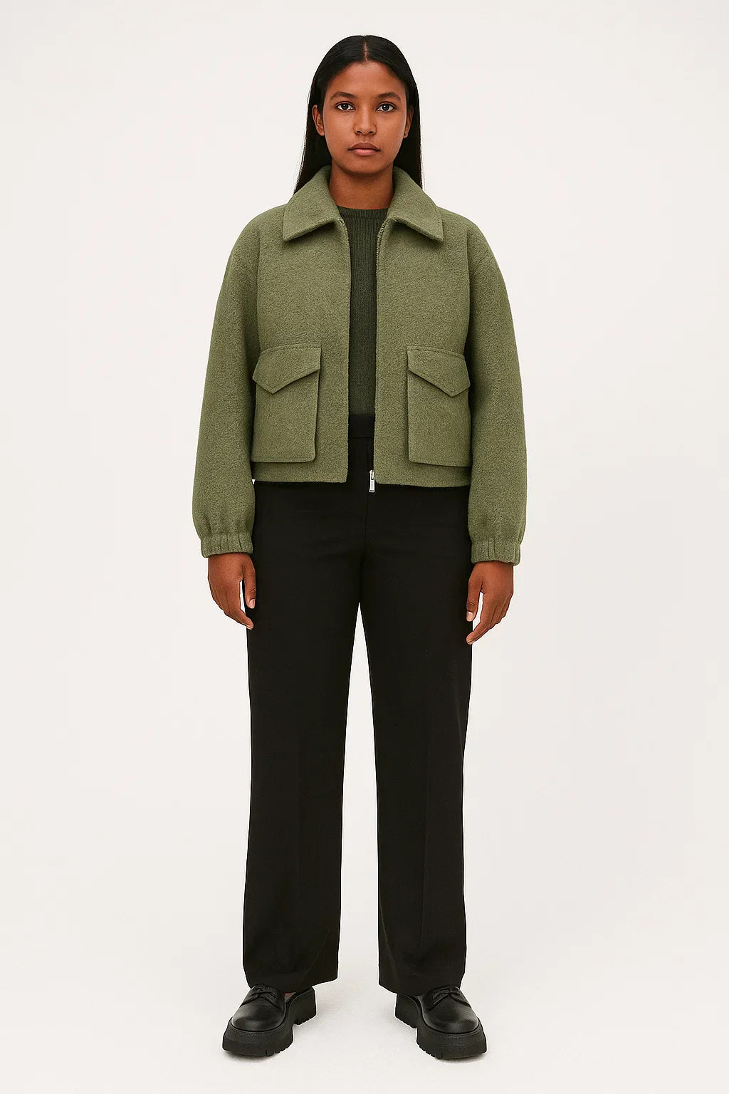 Cropped Textured Jacket | Zip Front | Utility Pockets | Modern Urban Style