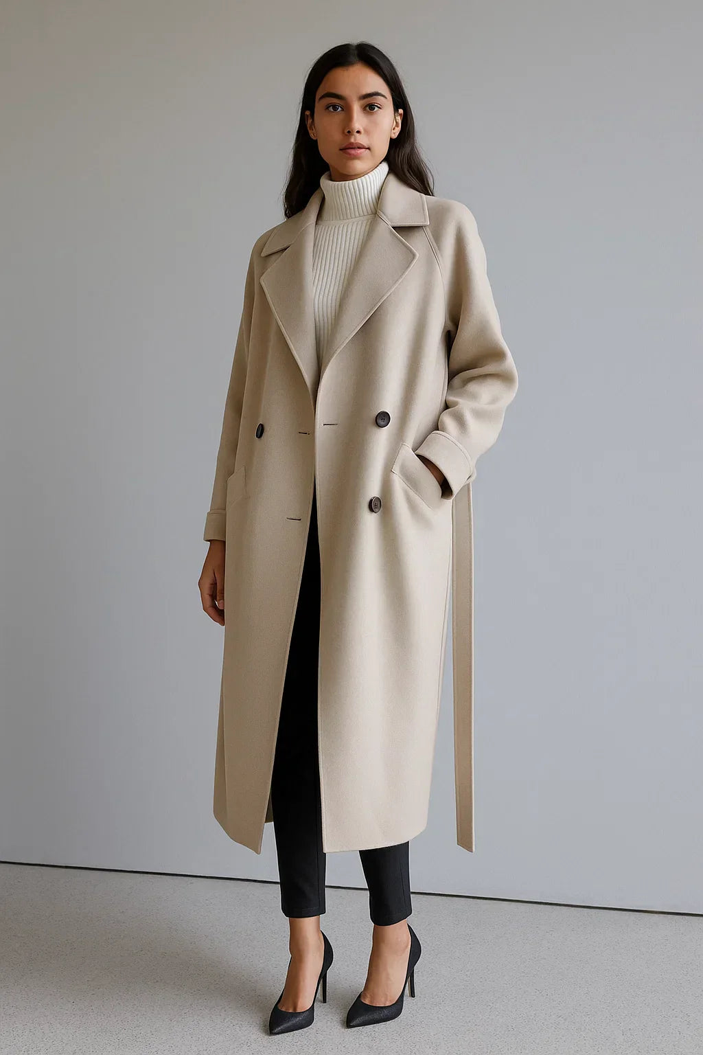 Manteau Long en Mélange de Laine | Coupe Oversize | Design Hiver Ceinturé