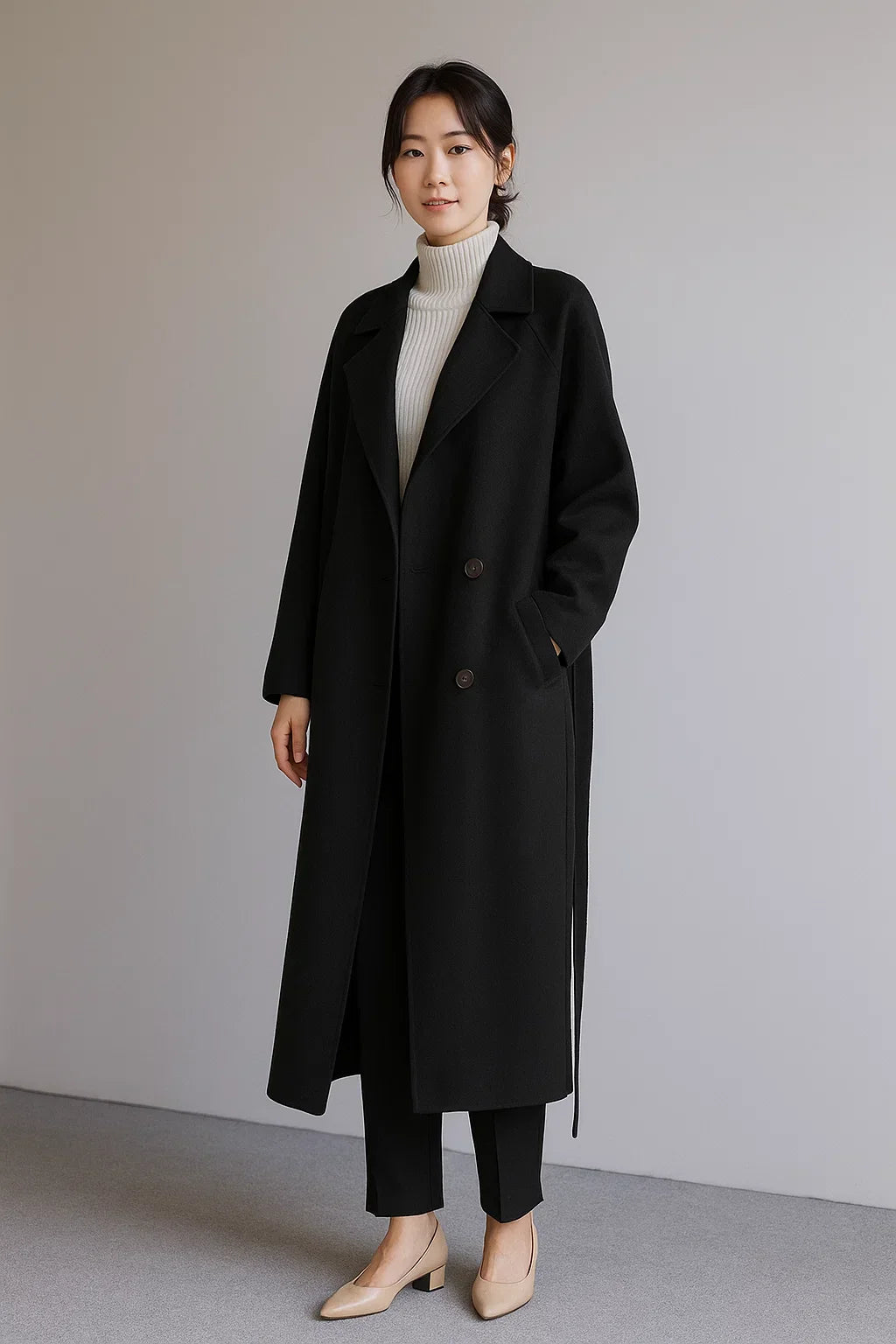 Manteau Long en Mélange de Laine | Coupe Oversize | Design Hiver Ceinturé