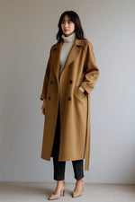 Load image into Gallery viewer, Wool Blend Long Coat | Oversized Fit | Belted Winter Design
