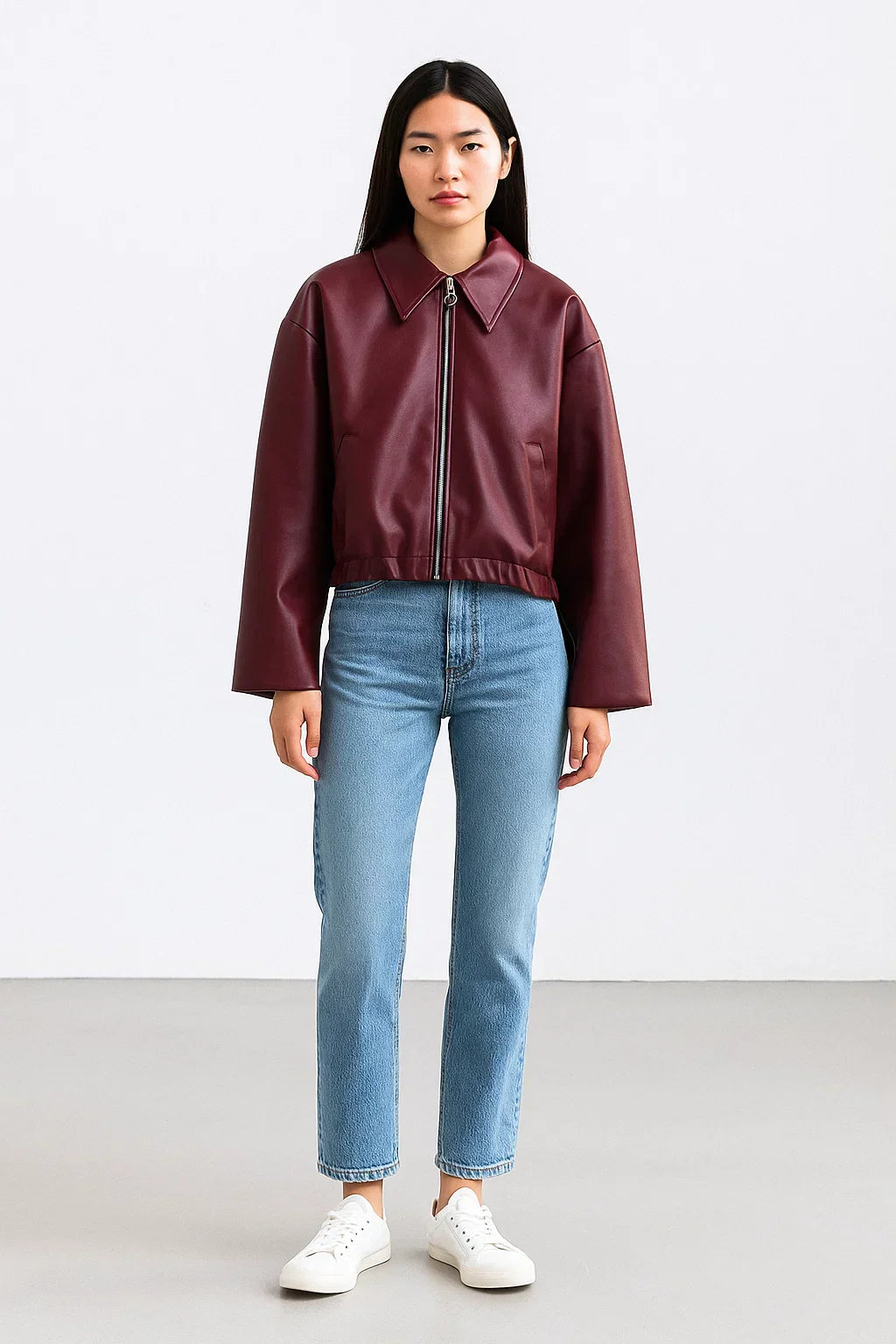Métier Faux Leather Jacket | Cropped Modern Fit | Zip Front Design