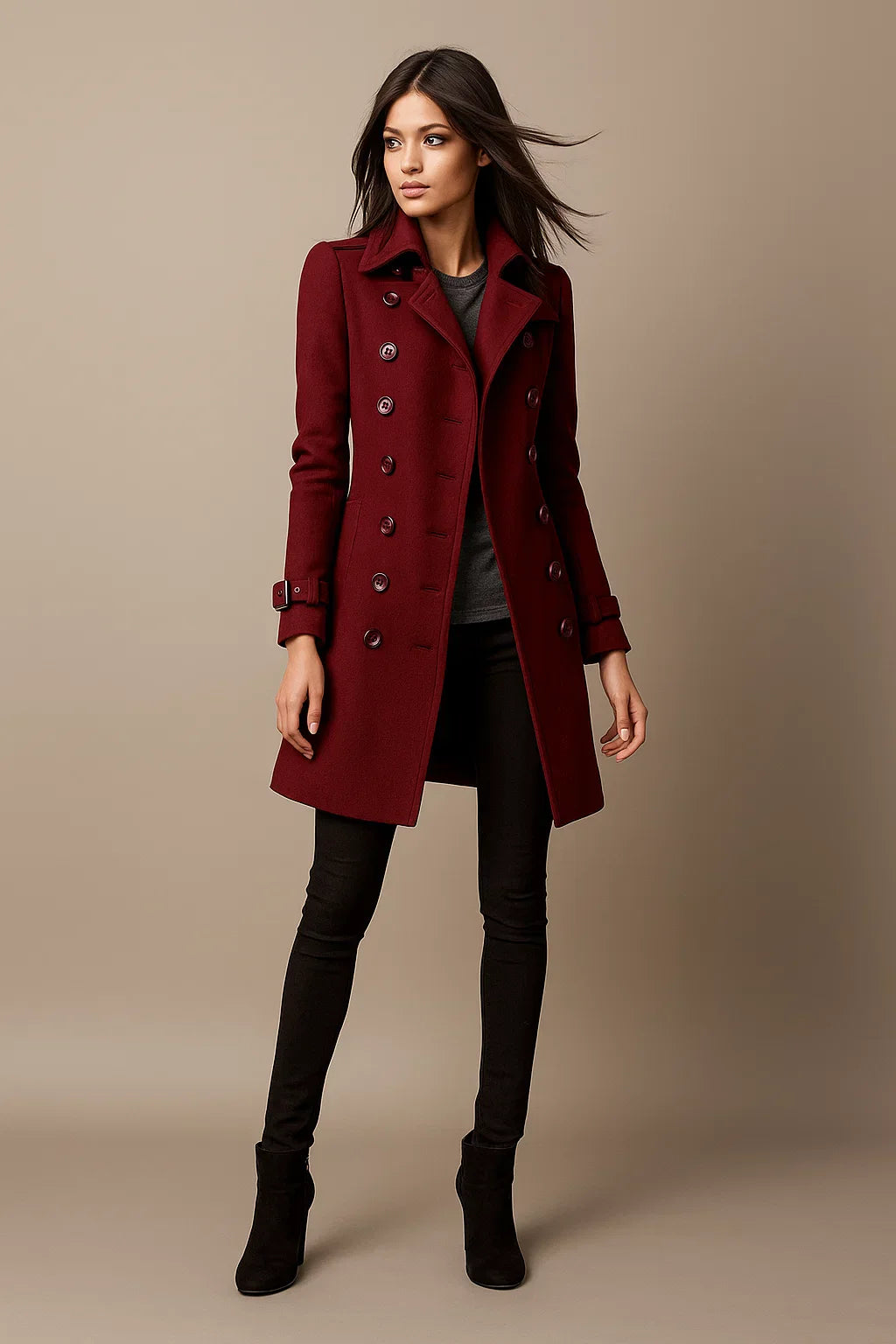 Wool Blend Double-Breasted Coat | Slim Fit | Structured Winter Design