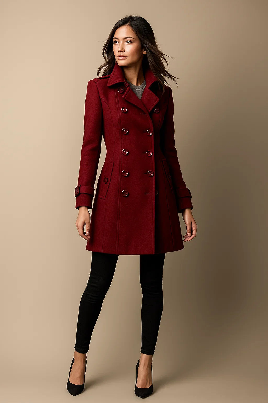 Wool Blend Double-Breasted Coat | Slim Fit | Structured Winter Design