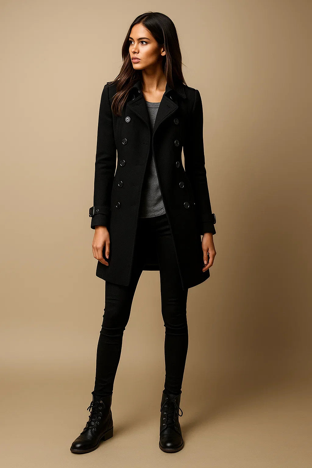 Wool Blend Double-Breasted Coat | Slim Fit | Structured Winter Design