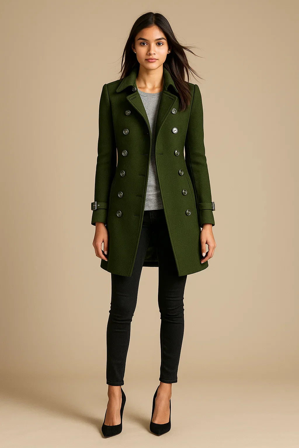 Wool Blend Double-Breasted Coat | Slim Fit | Structured Winter Design