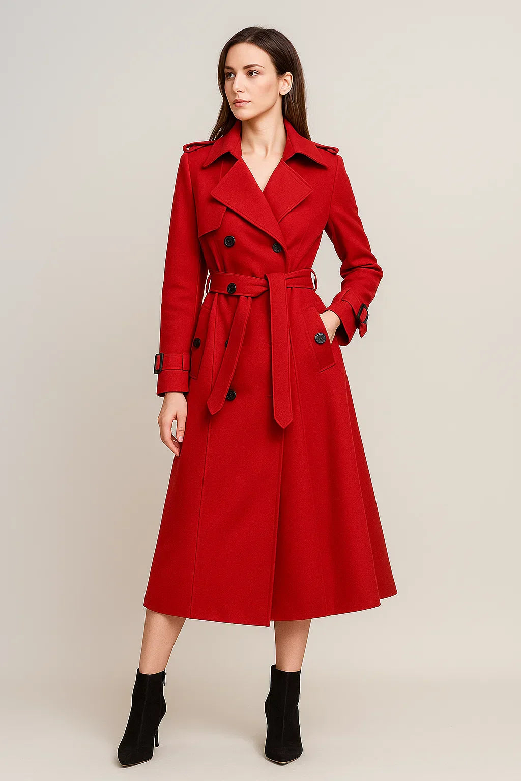 Fondamentale Long Trench Coat | Belted A-Line Silhouette | Classic Mid-Season Design