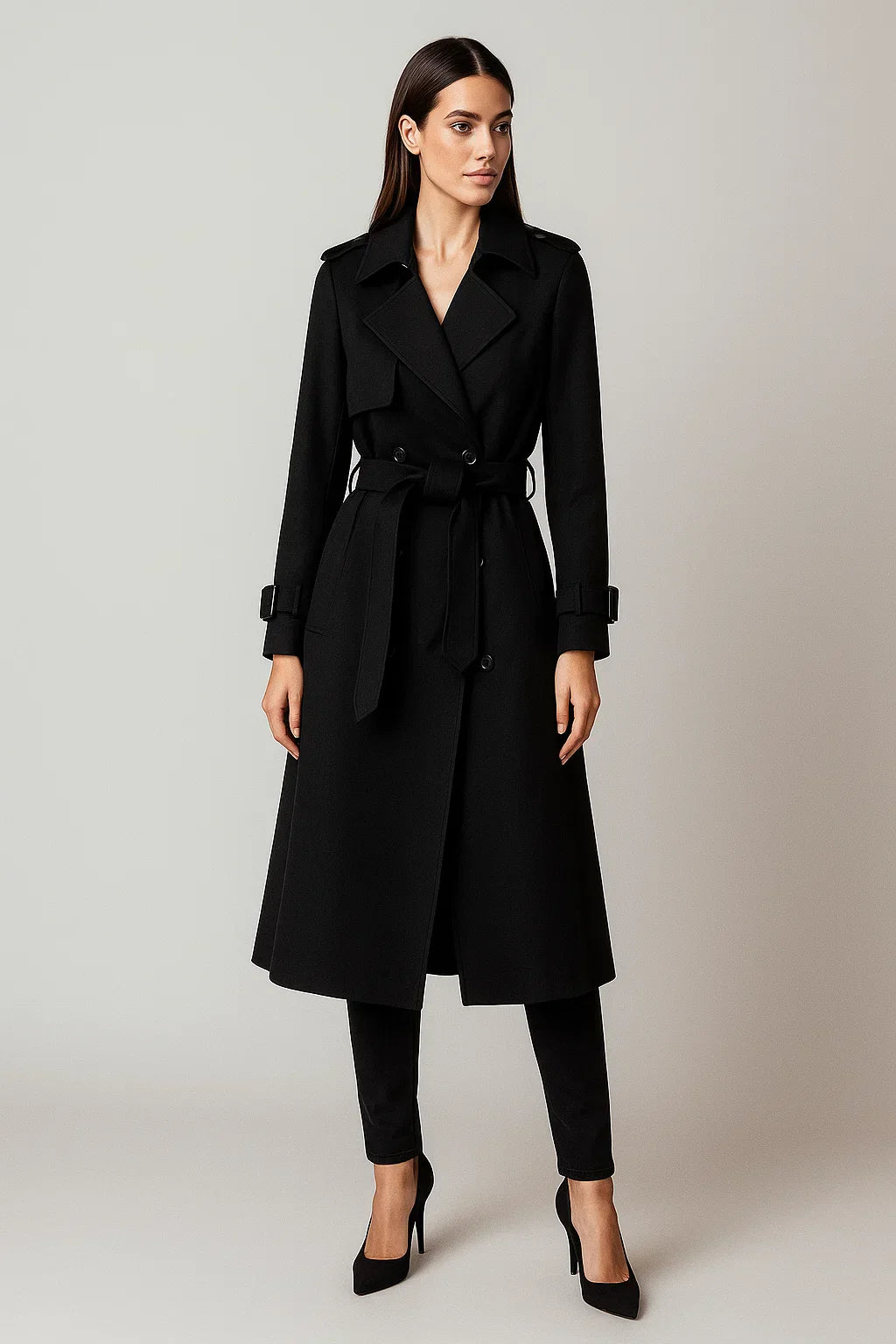 Fondamentale Long Trench Coat | Belted A-Line Silhouette | Classic Mid-Season Design