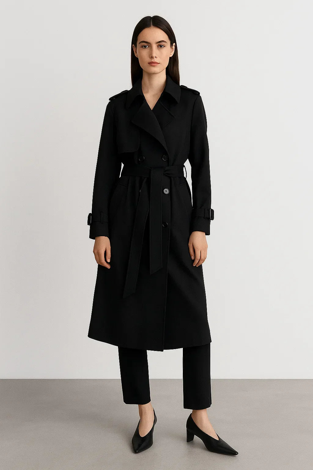 Fondamentale Long Trench Coat | Belted A-Line Silhouette | Classic Mid-Season Design