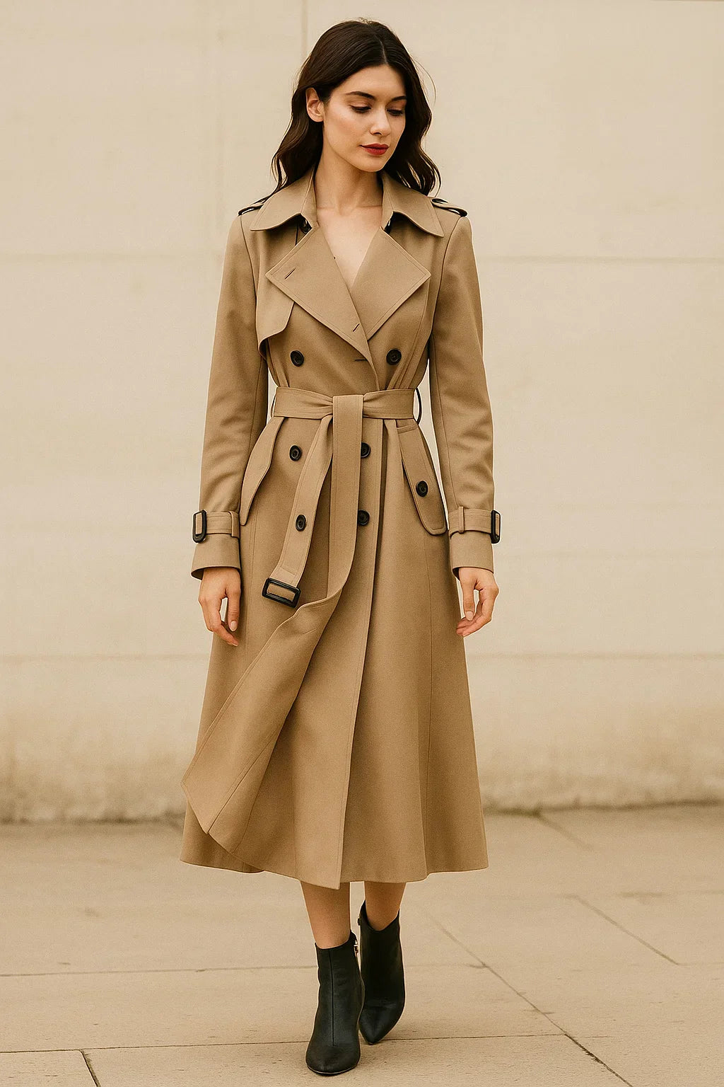 Trench Coat Long | Ceinture A-Line | Design Classique Mi-Saison