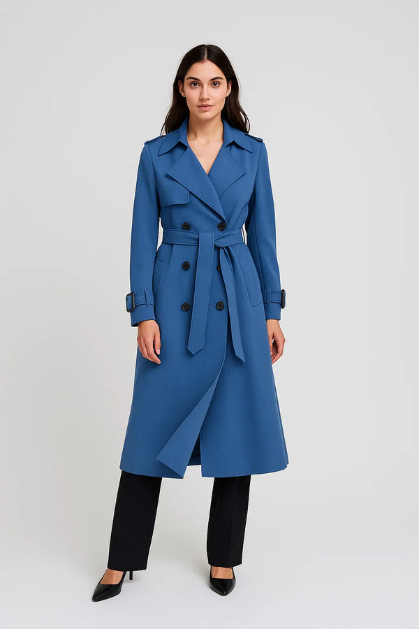 Fondamentale Long Trench Coat | Belted A-Line Silhouette | Classic Mid-Season Design