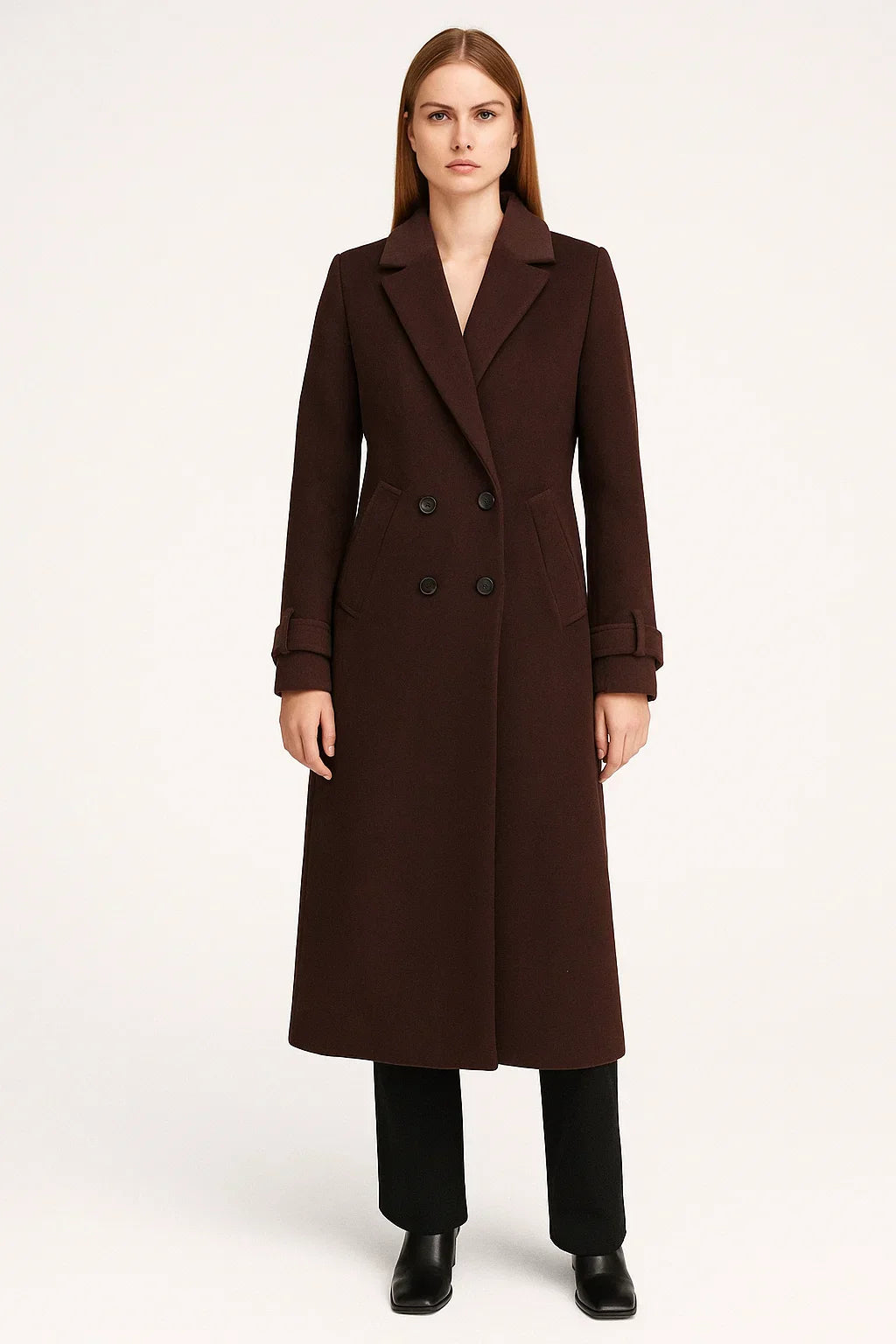 Fondamentale Wool Blend Long Coat | Double-Breasted Classic Fit | Winter Elegance