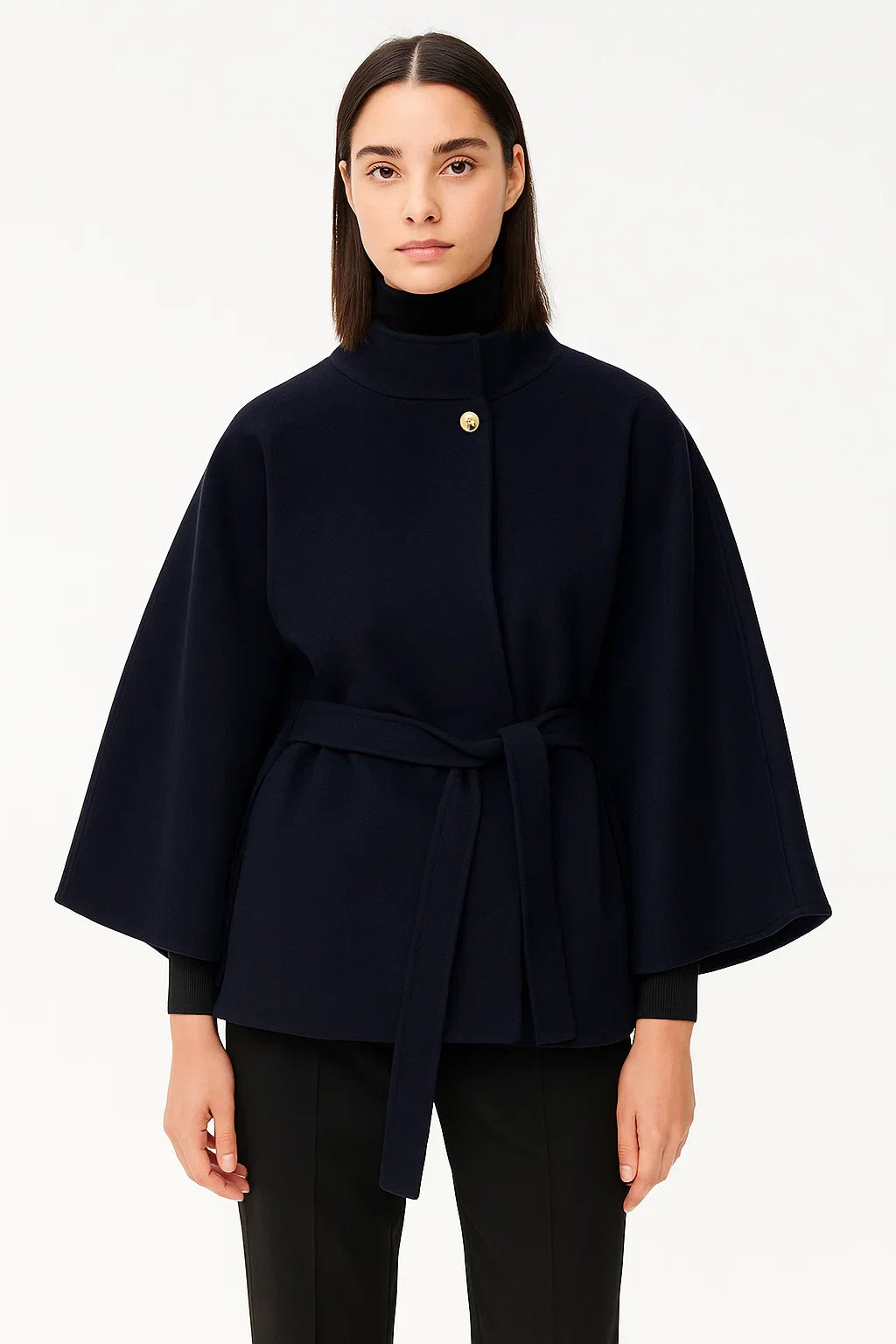 Manteau Cape | Taille Ceinturée | Col Haut
