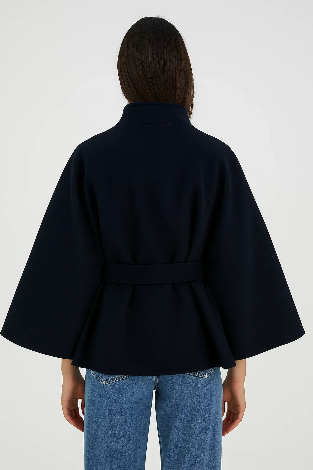Manteau Cape | Taille Ceinturée | Col Haut