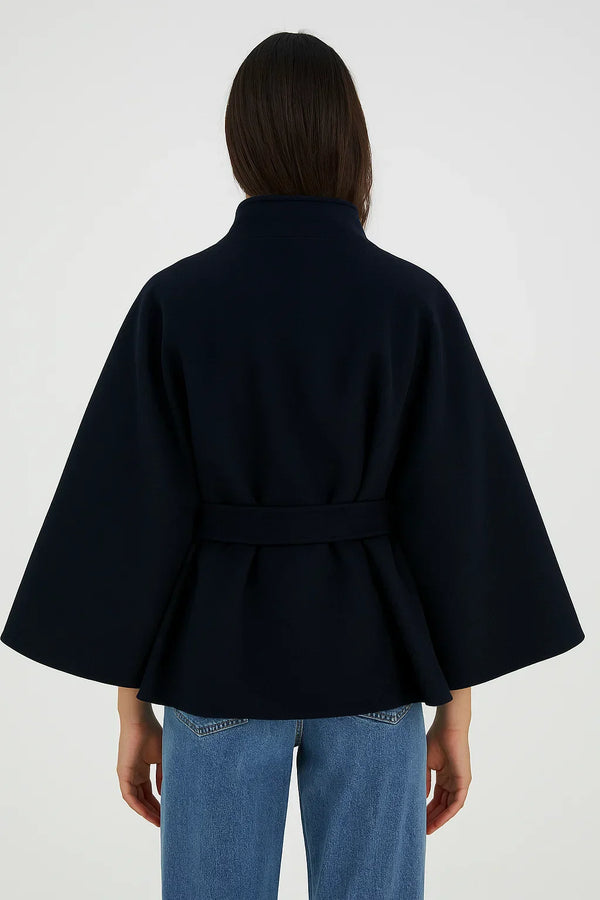 Structured Cape Coat | Belted Waist | High Collar
