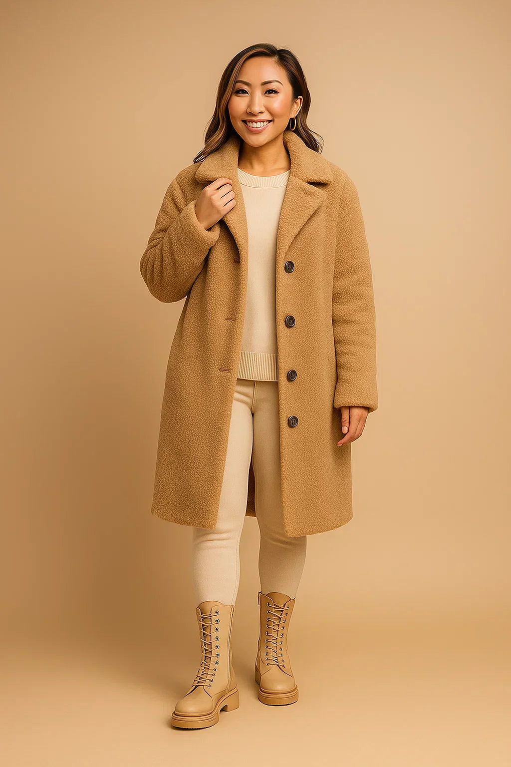Fondamentale Long Teddy Coat | Soft Textured Finish