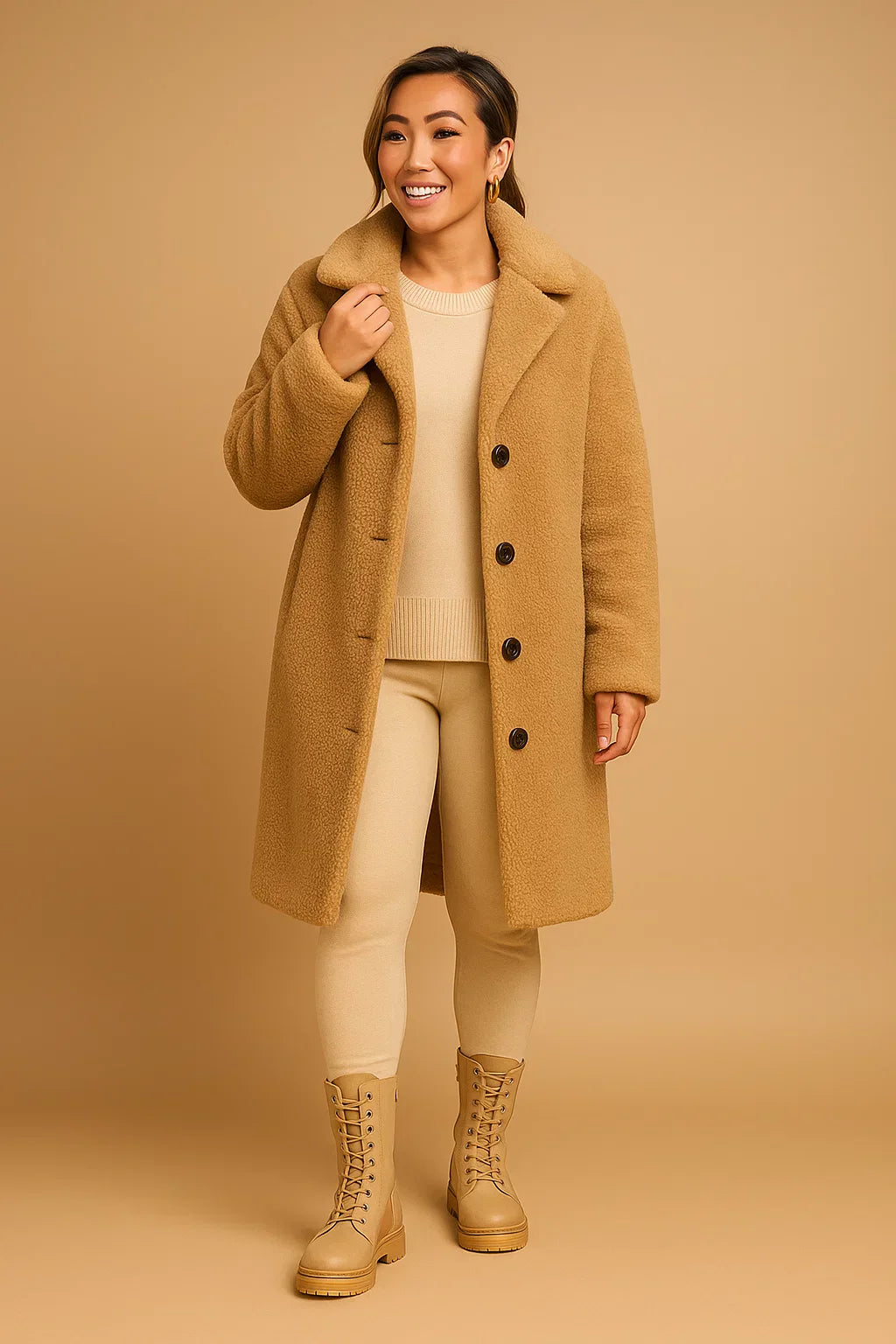 Fondamentale Long Teddy Coat | Soft Textured Finish