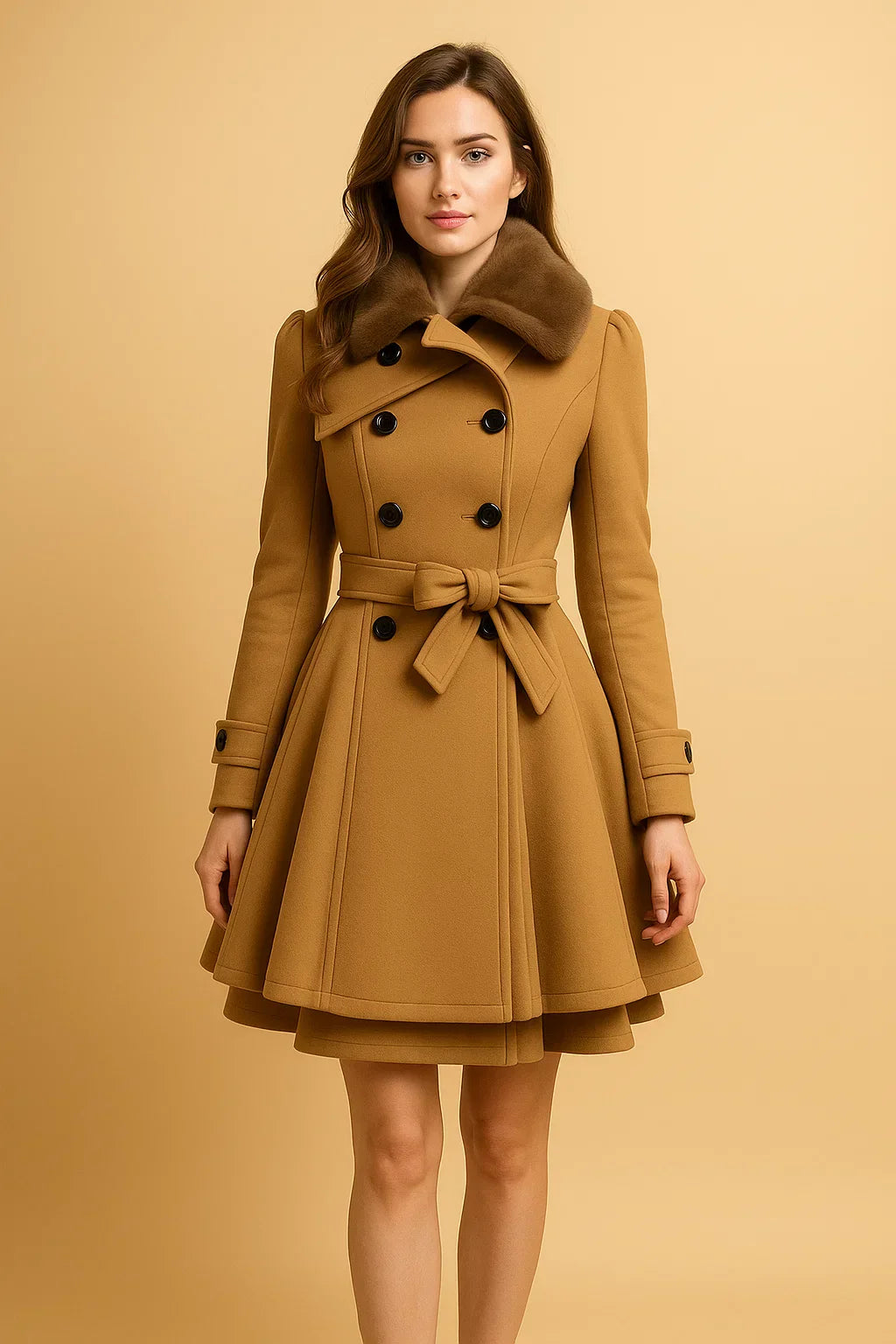 Manteau A-Line Bouclé | Col en Fausse Fourrure