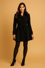 Load image into Gallery viewer, Minuit Belted A-Line Coat | Faux Fur Collar
