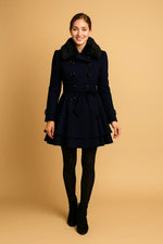 Load image into Gallery viewer, Minuit Belted A-Line Coat | Faux Fur Collar
