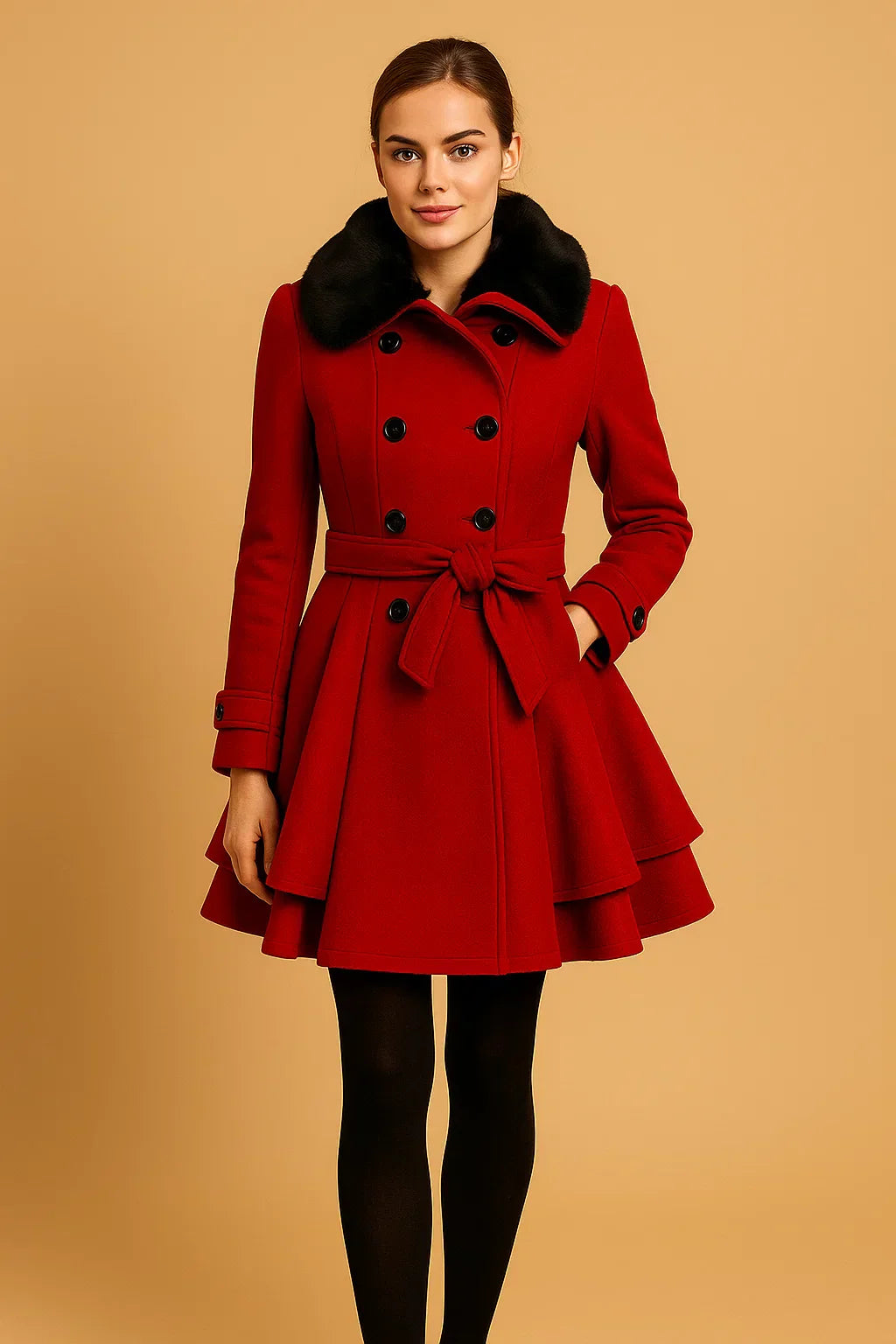 Manteau A-Line Bouclé | Col en Fausse Fourrure