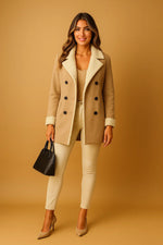 Load image into Gallery viewer, Wool Blend Double Breasted Coat | Shearling Collar | Winter Outerwear
