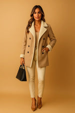 Load image into Gallery viewer, Wool Blend Double Breasted Coat | Shearling Collar | Winter Outerwear
