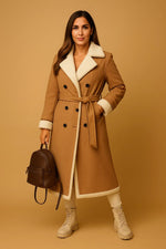 Load image into Gallery viewer, Wool Blend Double Breasted Coat | Shearling Collar | Winter Outerwear
