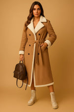 Load image into Gallery viewer, Wool Blend Double Breasted Coat | Shearling Collar | Winter Outerwear
