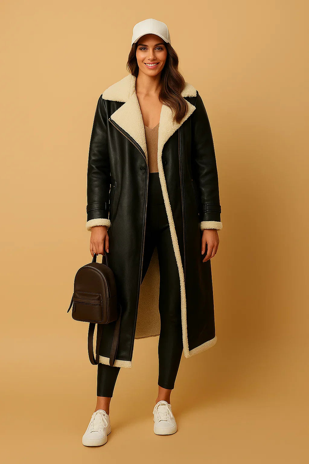 Manteau en Mélange de Laine Double Breasted | Col en Shearling | Vêtements d'Hiver