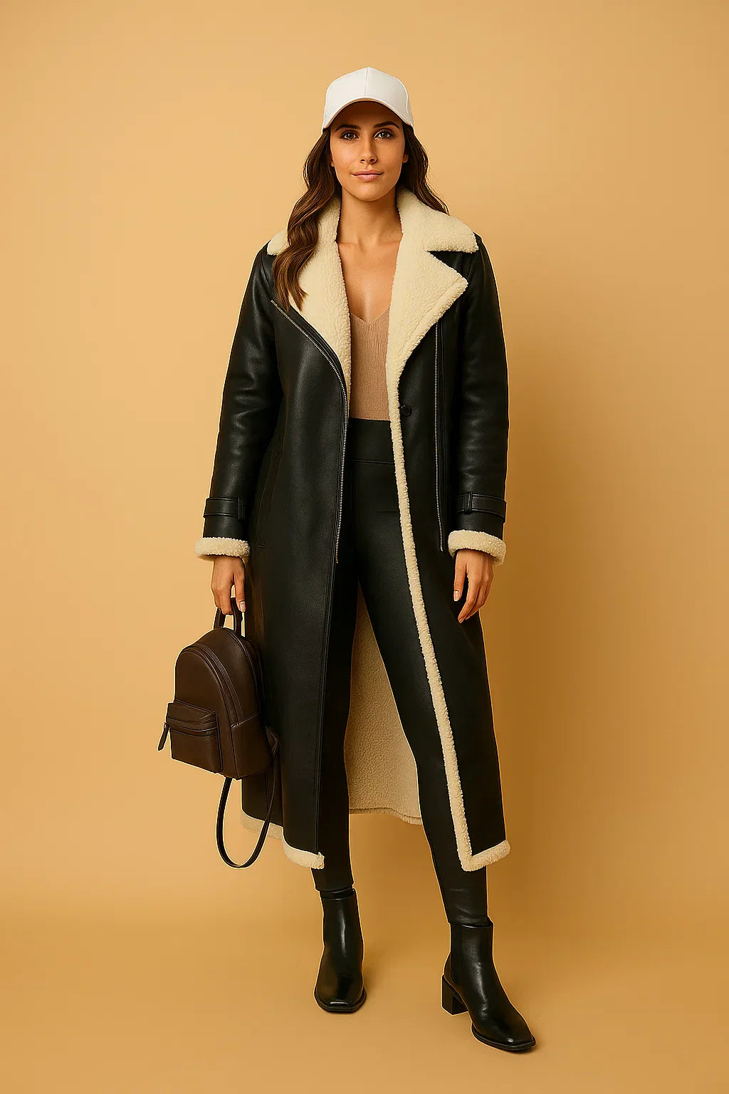 Manteau en Mélange de Laine Double Breasted | Col en Shearling | Vêtements d'Hiver