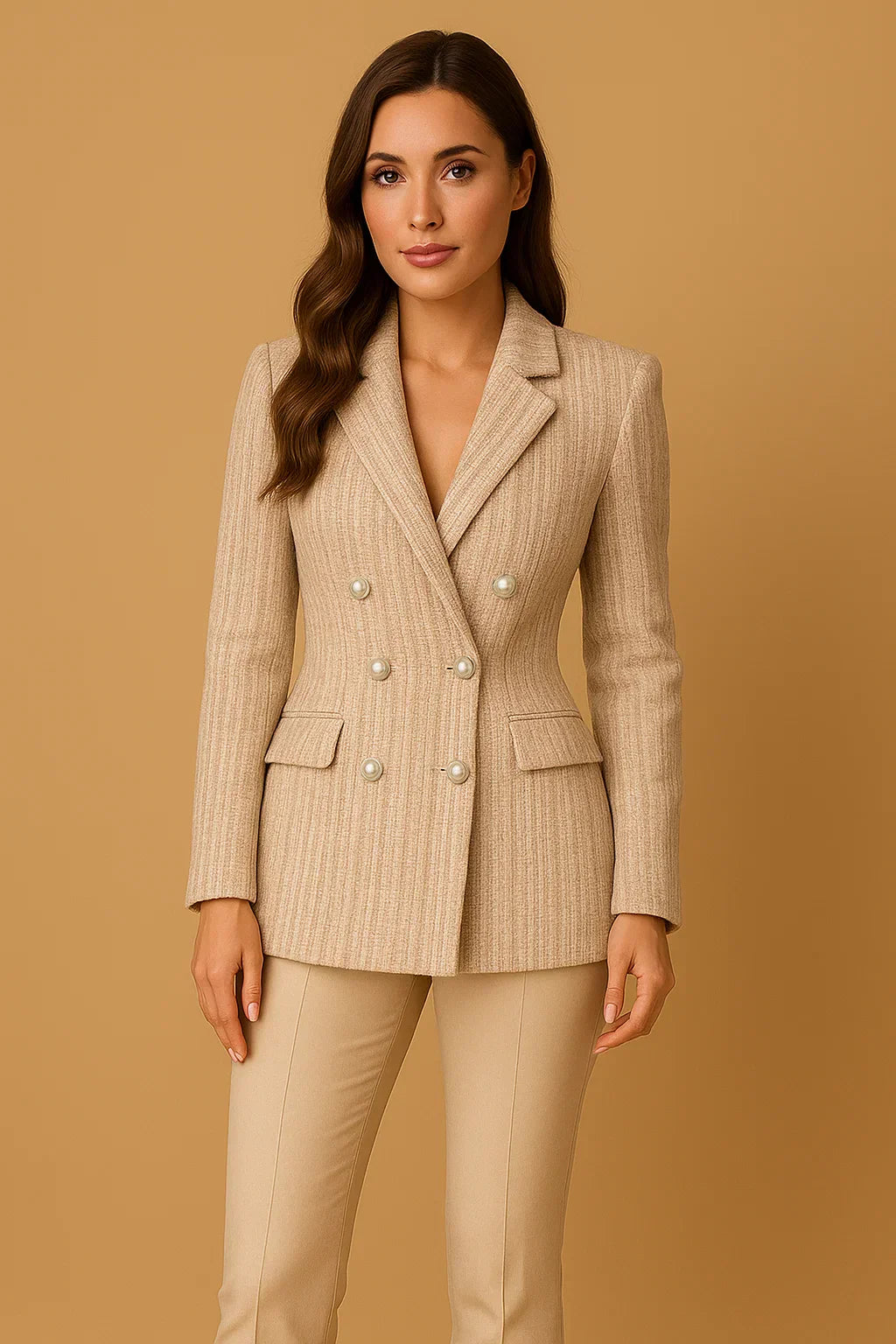Blazer Tweed Double-Breasted | Boutons Perles | Coupe Structurée