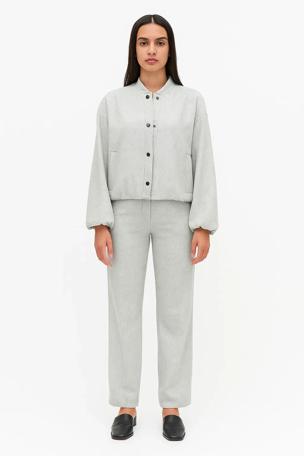 Buttoned Bomber Jacket | Stand Collar | Relaxed Fit