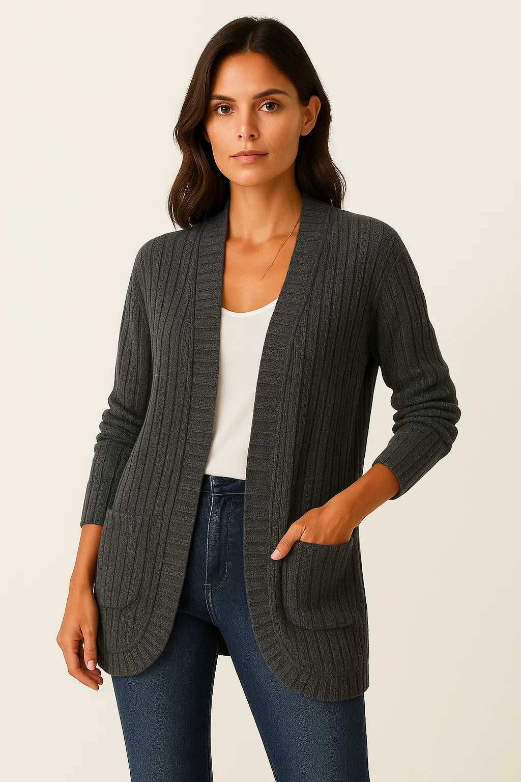 Cardigan en Tricot à Rayures | Ouvert | Coupe Détendue