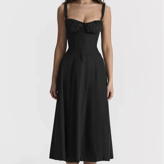 Robe Midi Florale Corsetée | Décolleté Coeur, Jupe Fendue, Bretelles Spaghetti