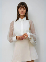 Load image into Gallery viewer, Métier Sheer Organza Blouse | Puff Sleeve | Lapel Collar

