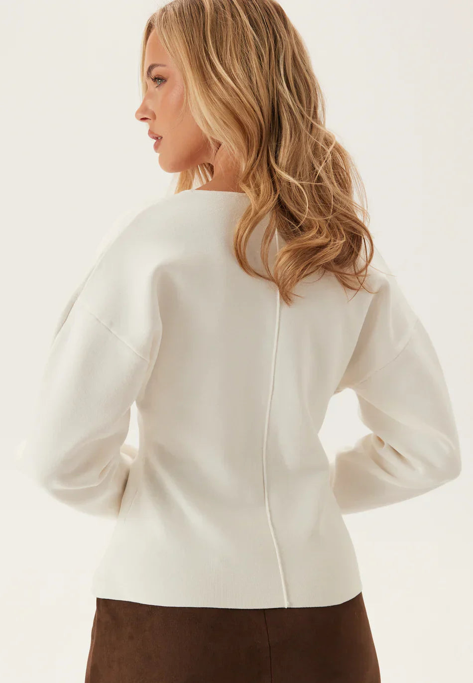 V-Neck Knit Top | Long Sleeve Scuba Fabric | Modern Structured Fit