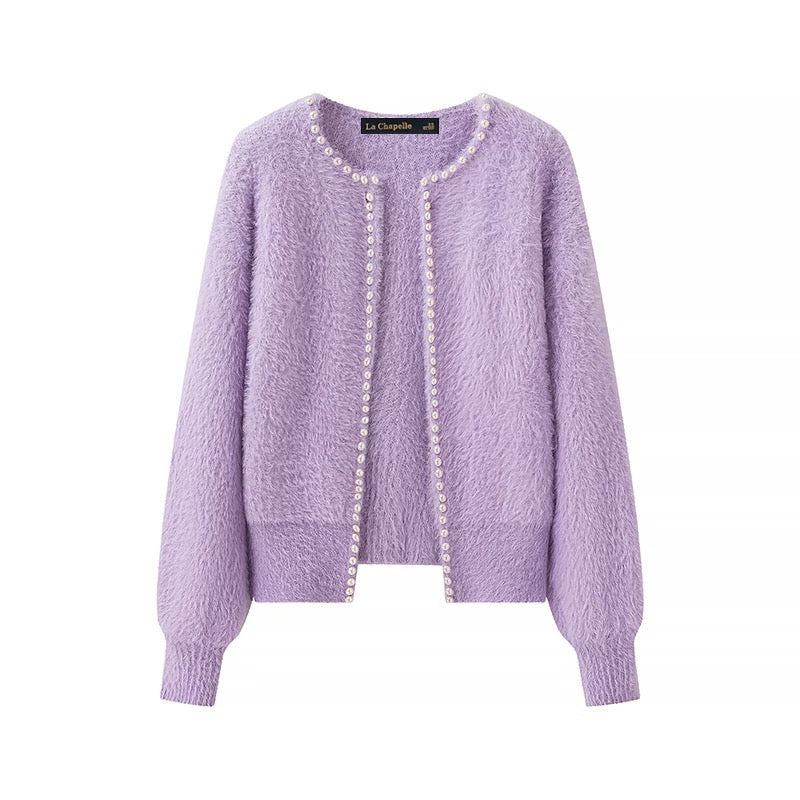 Cardigan en Faux Mink | Bord Perle | Ouvert