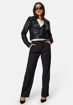Load image into Gallery viewer, Cropped Faux Leather Biker Jacket | Belted Design
