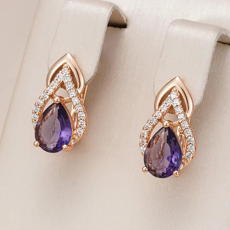Lueur Amethyst Crystal Drop Earrings | Rose Gold Finish