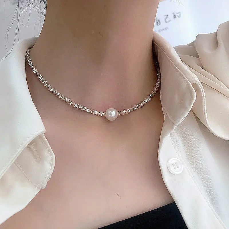 Pearl Pendant Choker Necklace | Crystal Detailing