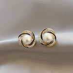 Load image into Gallery viewer, Pearl and Crystal Stud Earrings | Rose Flower Design
