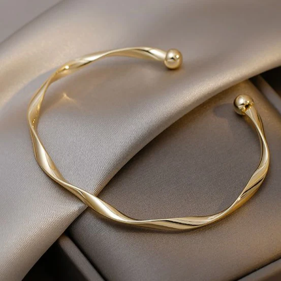 Twisted Open Cuff Bracelet | Minimalist Gold Bangle | Adjustable Fit