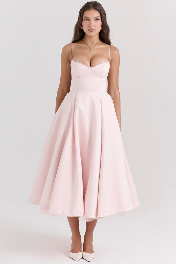 Robe Midi Sweetheart Clarté | Silhouette A-Line | Bretelles Spaghetti